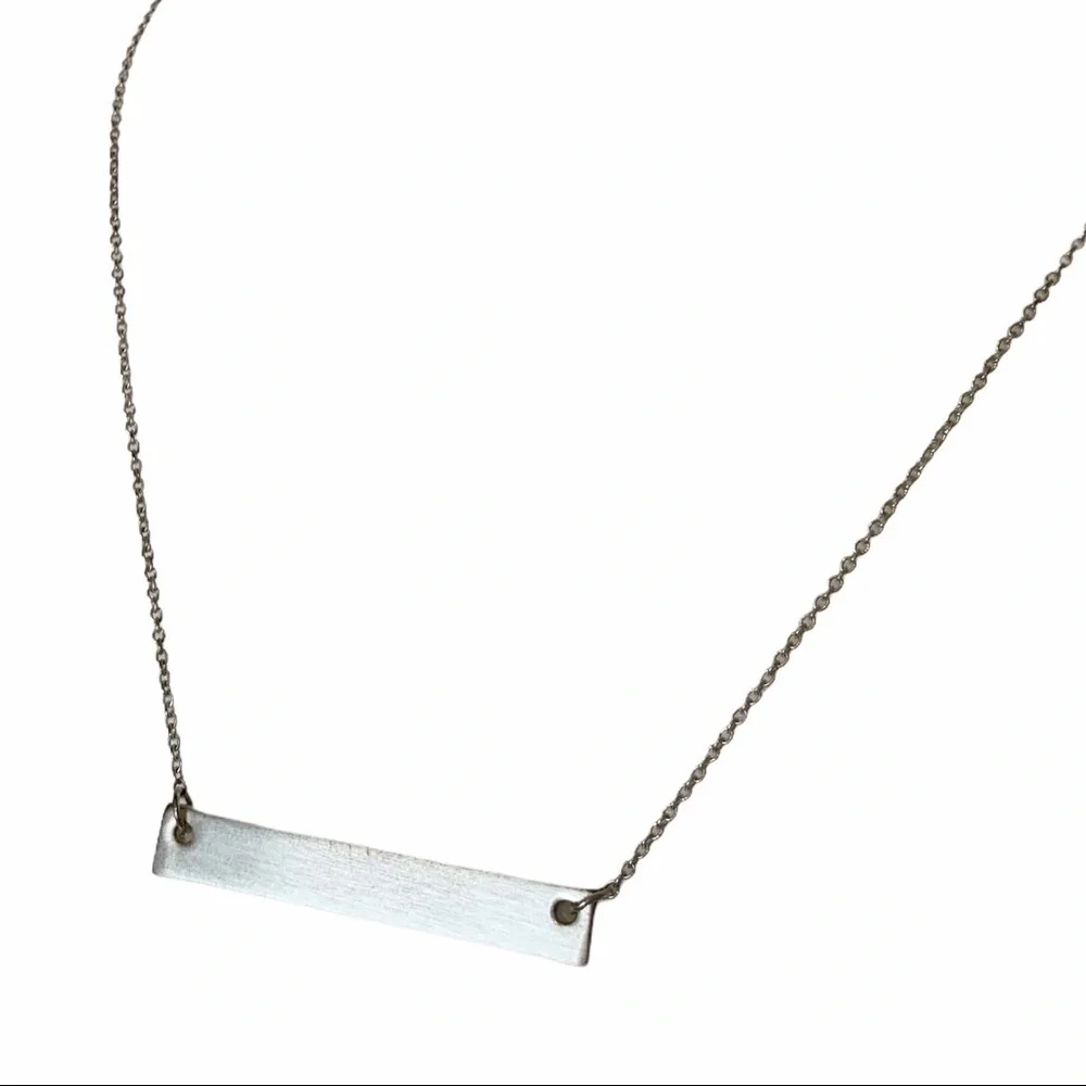 Minimalist Silver Tone Bar Necklace | Layering Necklace Blank Plate Necklace